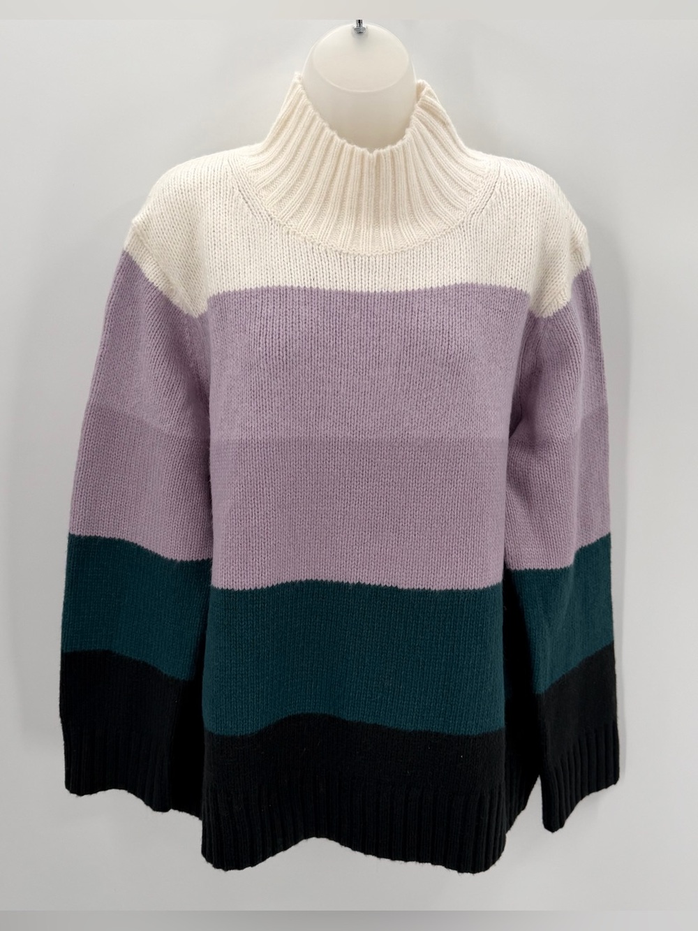 Ann Taylor Sweater Womens XL Colorblock Stripe Turtleneck Knit Acrylic Wool New